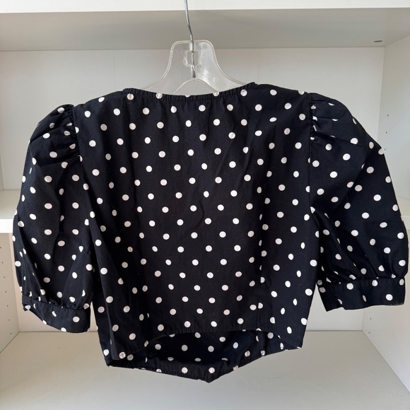 TOPSHOP Spot Puff Sleeve Poplin Corset Crop Top Black Polka Dot - Picture 4 of 5